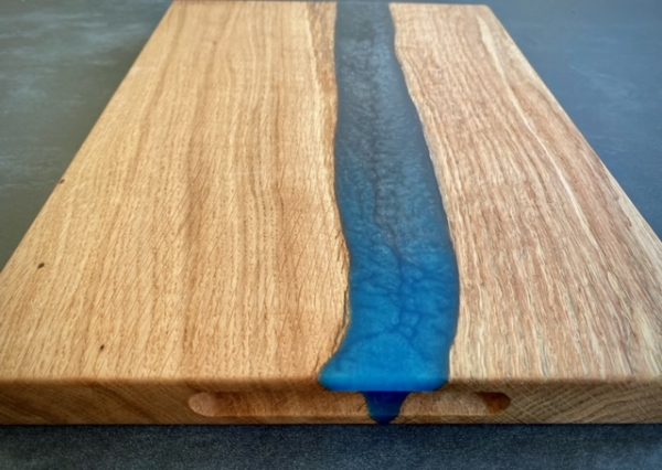 river resin serving board blue grey